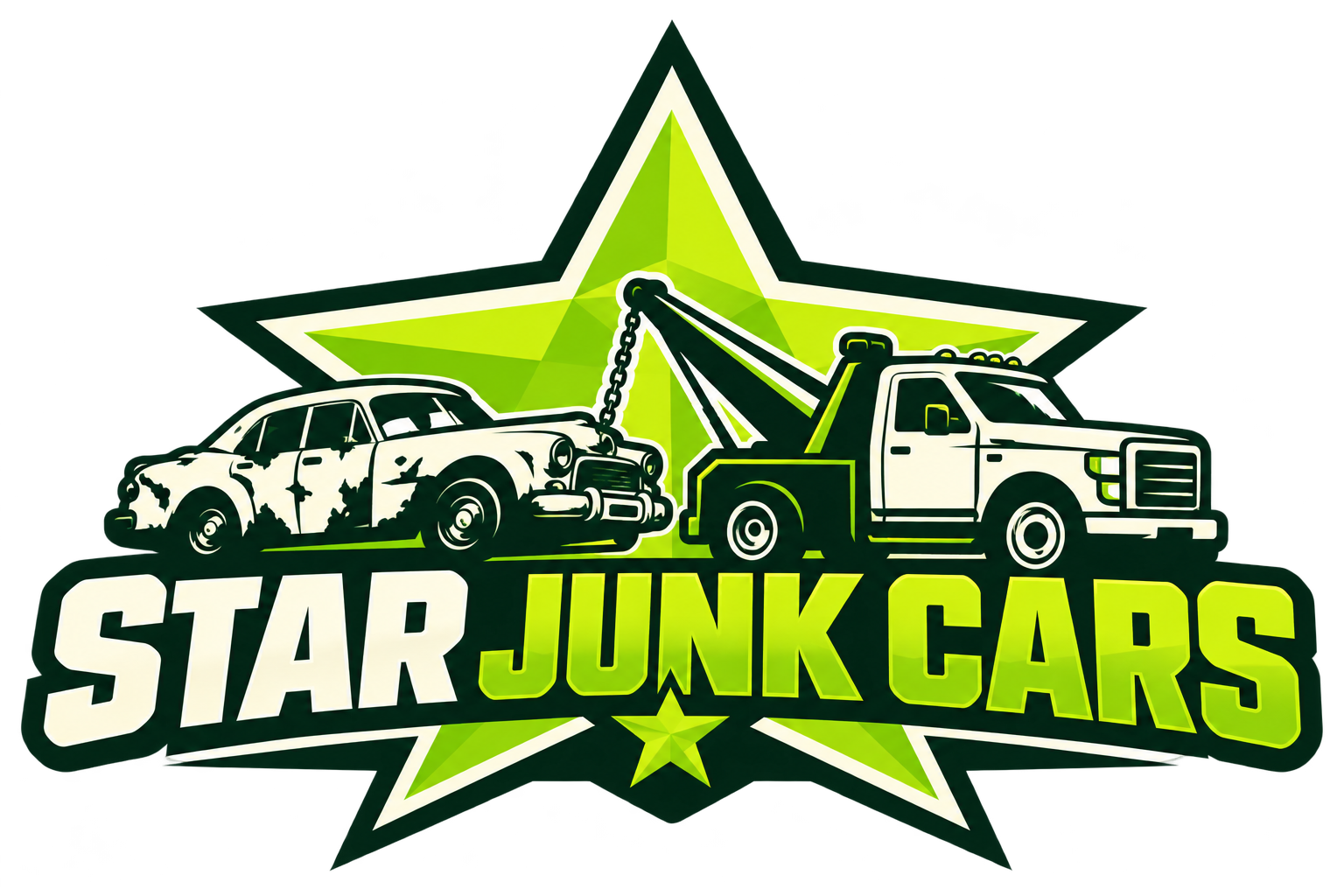 STAR Junk Cars logo with star, car and tow truck